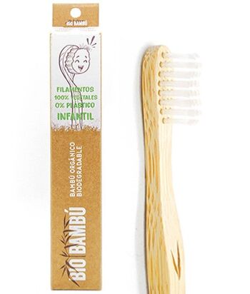Brosse à dents BioBamboo pour enfants. 0% plastique. Filaments d'origine végétale. Dureté: mous. 2