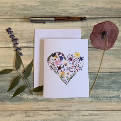 Pressed Flower Heart Card