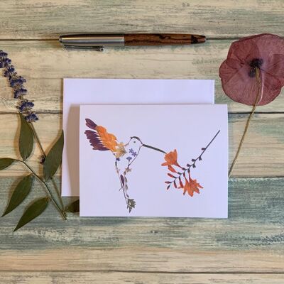 Pressed Flower Hummingbird Card