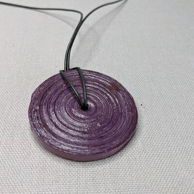 Chic beaded pendant made from recycled paper "John" - Purple - With ribbon