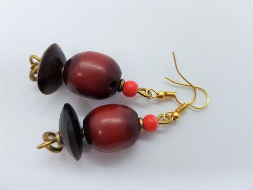 Edle Perlen-Ohrringe aus Glas, Stein, Messing "Happy Marrakesch" - Rote Perle