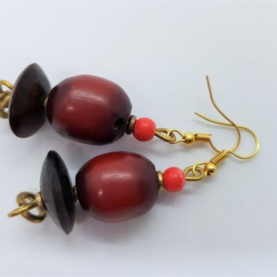 Boucles d'oreilles perles nobles en verre, pierre, laiton "Happy Marrakech" - perle rouge