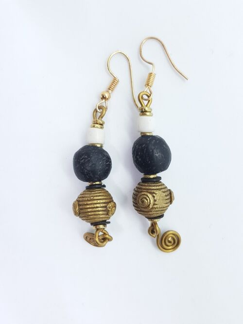 Edle Perlen-Ohrringe aus Glas, Stein, Messing "Happy Marrakesch" - Schwarze Perle Messing