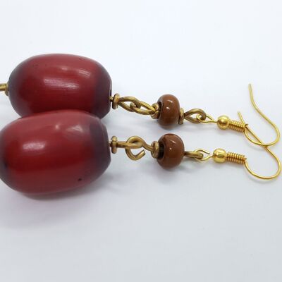 Pendientes de perlas nobles de vidrio, piedra, latón "Happy Marrakech" - Perla roja de Burdeos