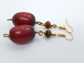 Boucles d'oreilles perles nobles en verre, pierre, laiton "Happy Marrakech" - Perle rouge bordeaux 1