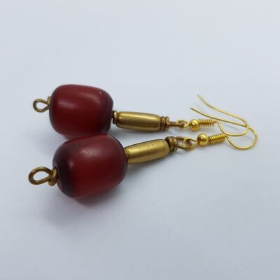 Noble beaded earrings made of glass, stone, brass "Happy Marrakech" - Red brass