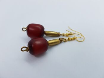 Boucles d'oreilles perles nobles en verre, pierre, laiton "Happy Marrakech" - Laiton rouge