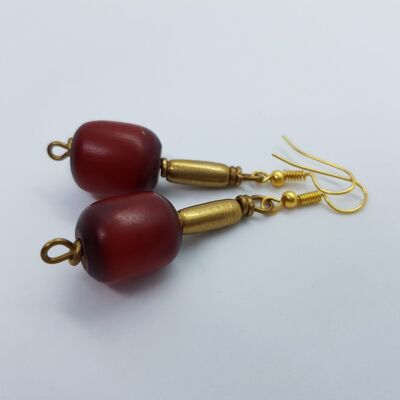 Edle Perlen-Ohrringe aus Glas, Stein, Messing "Happy Marrakesch" - Rotes Messing