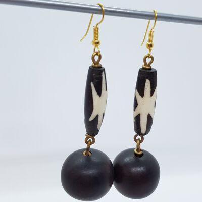 Noble pearl earrings made of glass, stone, brass "Happy Marrakech" - black and white ball