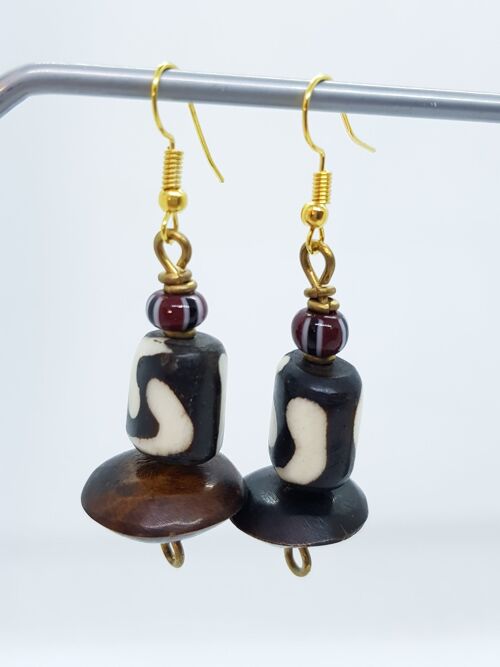 Edle Perlen-Ohrringe aus Glas, Stein, Messing "Happy Marrakesch" - Zebra mit Holz