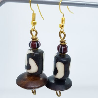 Edle Perlen-Ohrringe aus Glas, Stein, Messing "Happy Marrakesch" - Zebra mit Holz