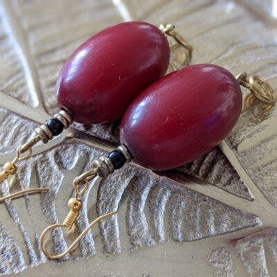 Noble pearl earrings made of glass, stone, brass "Happy Marrakech" - large Bordeaux pearls