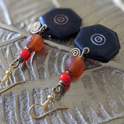 Noble pearl earrings made of glass, stone, brass "Happy Marrakech" - earrings with dark plates
