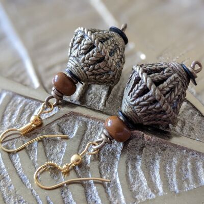 Noble pearl earrings made of glass, stone, brass "Happy Marrakech" - brass-brown pearl earrings