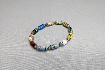 Bracelet recyclé en perles de papier cylindriques "Kribi" - Jaune 2