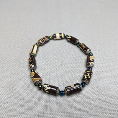 Recycled bracelet made of cylindrical paper beads "Kribi" - Brown