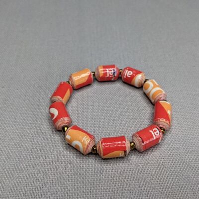 Recycelt Armband aus zylinderförmigen Papierperlen "Kribi" - Rot