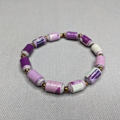 Bracelet recyclé en perles de papier cylindriques "Kribi" - Violet