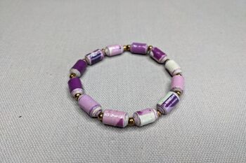 Bracelet recyclé en perles de papier cylindriques "Kribi" - Violet 1