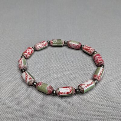 Recycled bracelet made of cylindrical paper beads "Kribi" - beige