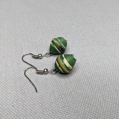 Recycled Paper Bead Earrings "Happy Bead" - Green