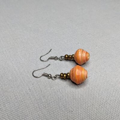 Recycled Paper Bead Earrings "Happy Bead" - Orange