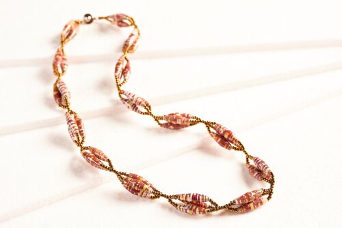 Kurze Halskette mit länglichen Papierperlen in Bündeln "Senta" - Braun