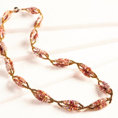 Short necklace with elongated paper beads in bunches "Senta" - Brown