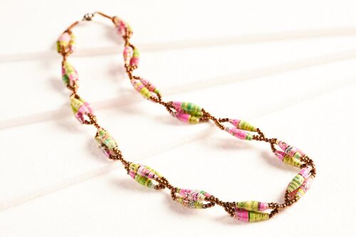 Kurze Halskette mit länglichen Papierperlen in Bündeln "Senta" - Bunt