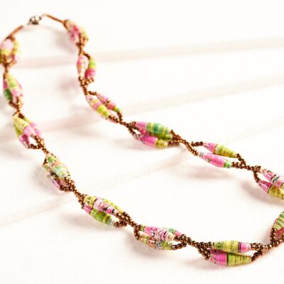 Short necklace with elongated paper beads in bundles "Senta" - Multicolored