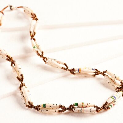 Short necklace with elongated paper beads in bunches "Senta" - light tones
