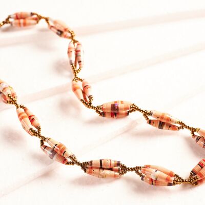 Short necklace with elongated paper beads in bundles "Senta" - pastel tones