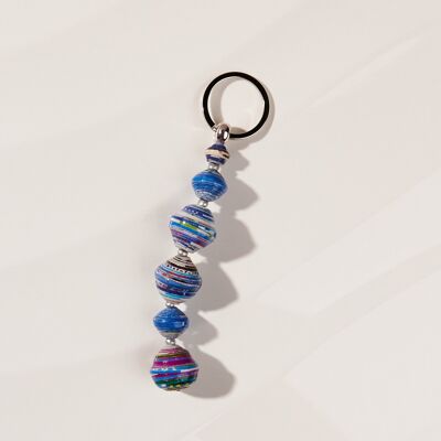 Upcycling key ring made of paper beads "Kumasi" - blue