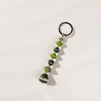 Upcycling key ring made of paper beads "Kumasi" - green