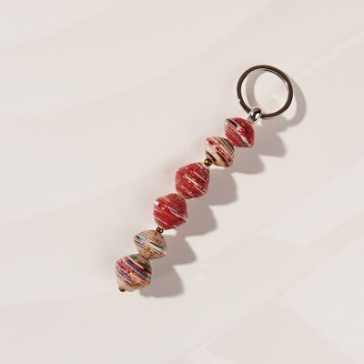 Upcycling key ring made of paper beads "Kumasi" - red