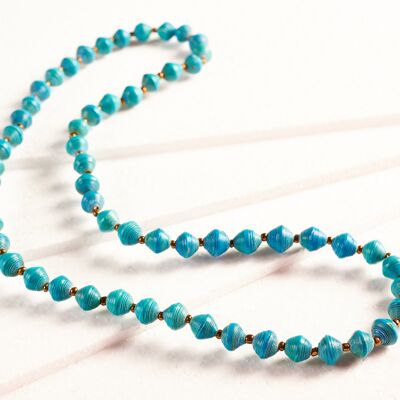 Chic, long necklace of paper beads "Saint Tropez" - blue