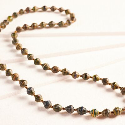 Chic, long chain of paper beads "Saint Tropez" - dark tones