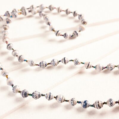 Chic, long necklace of paper beads "Saint Tropez" - grey