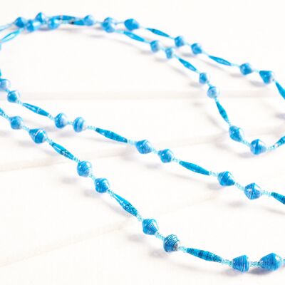 Long collier de perles en perles de papier "Perles d'Afrique" - bleu