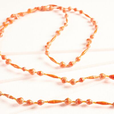Collar largo de perlas de perlas de papel "Perlas de África" - Naranja