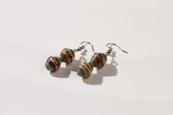 Boucles d'oreilles Fair avec deux perles en papier "Happy Africa" - de couleur foncée 1