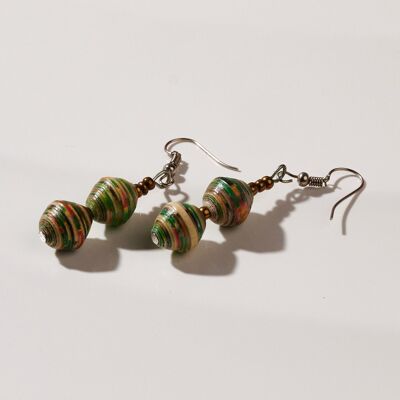 Boucles d'oreilles équitables avec deux perles en papier "Happy Africa" - Vert
