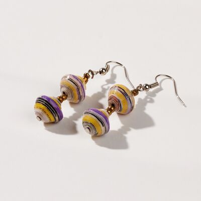 Boucles d'oreilles Fair avec deux perles en papier "Happy Africa" - de couleur claire