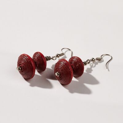 Boucles d'oreilles équitables avec deux perles en papier "Happy Africa" - Rouge