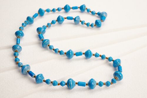 Lange Perlenkette mit großen und kleinen Papierperlen "Muzungo Long" - Blau