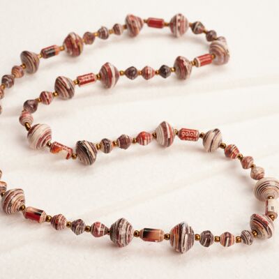 Long pearl necklace with large and small paper pearls "Muzungo Long" - Brown