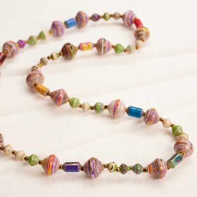 Long pearl necklace with large and small paper pearls "Muzungo Long" - colorful mixed