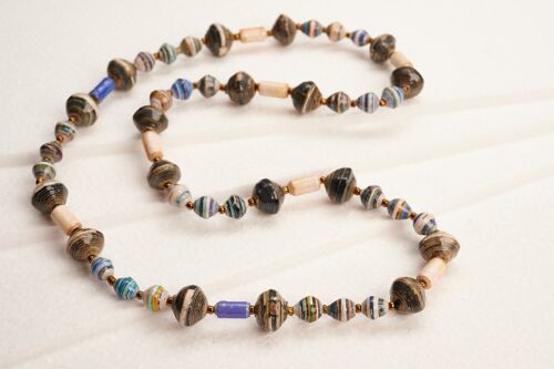 Lange Perlenkette mit großen und kleinen Papierperlen "Muzungo Long" - Dunkeltöne