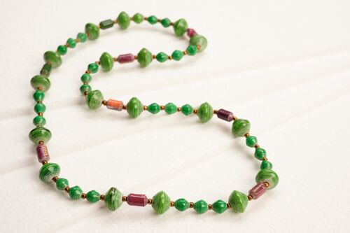 Lange Perlenkette mit großen und kleinen Papierperlen "Muzungo Long" - Grün