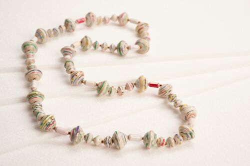 Lange Perlenkette mit großen und kleinen Papierperlen "Muzungo Long" - Helltöne